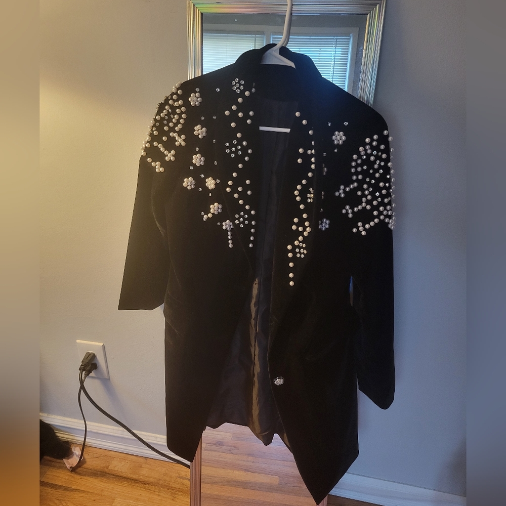 SHEIN Beaded Flap Blazer Dress, Size 4, Black